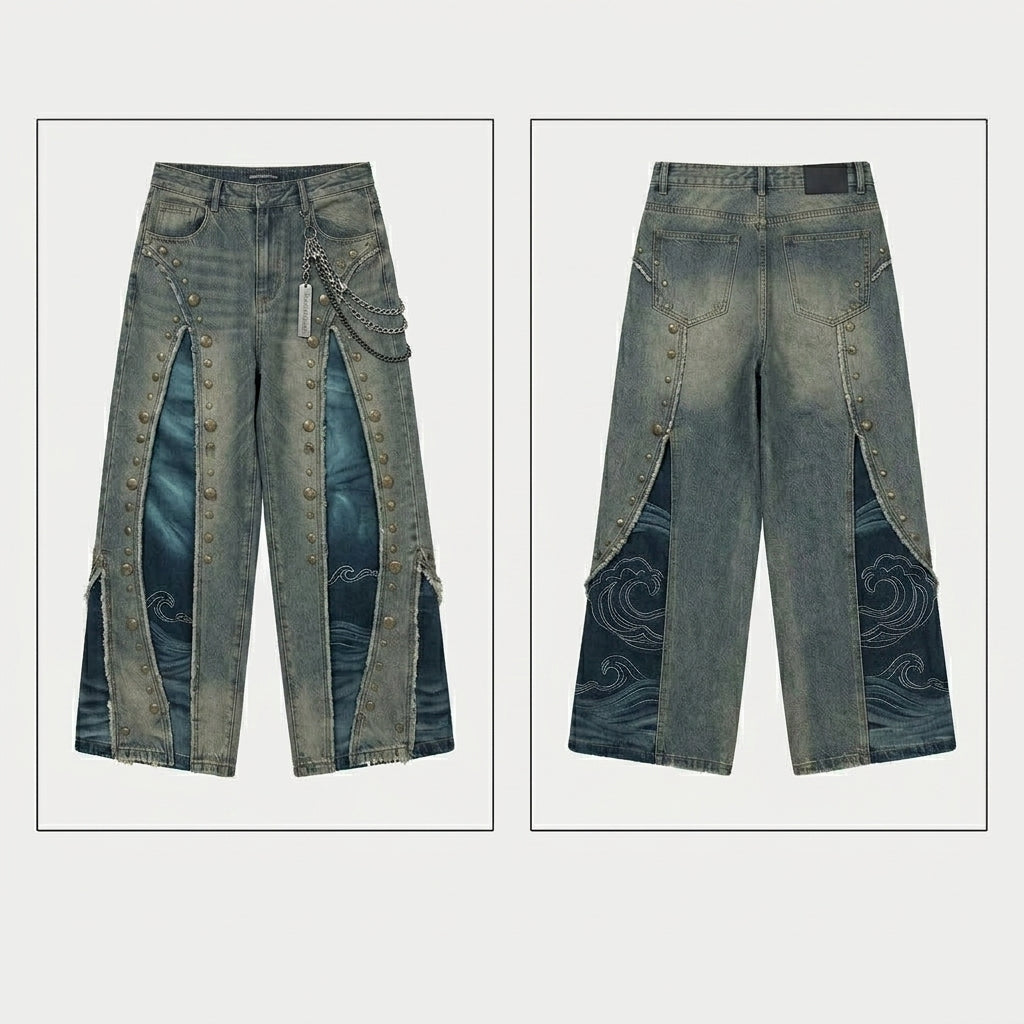 JZZW Ocean Series — Riveted Split Wide-Leg Jeans